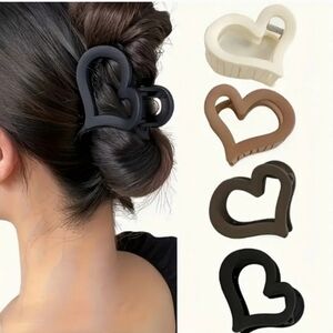 4 Matte Heart Shaped Hair Claws